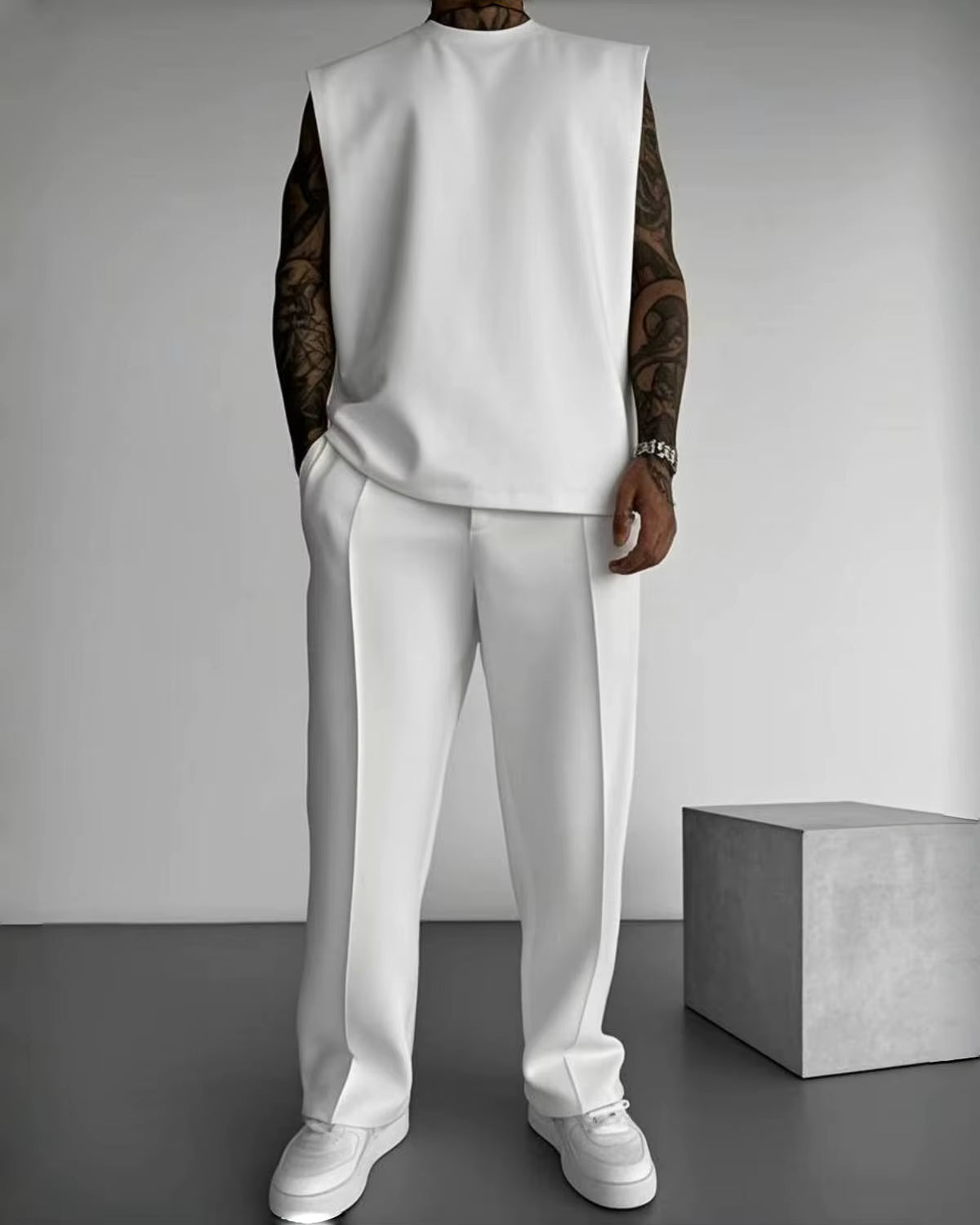 New Summer Sleeveless Sports Suit 2025 Men'S Casual Solid Color Trousers Men'S Clothing Vest Two-Piece Set,