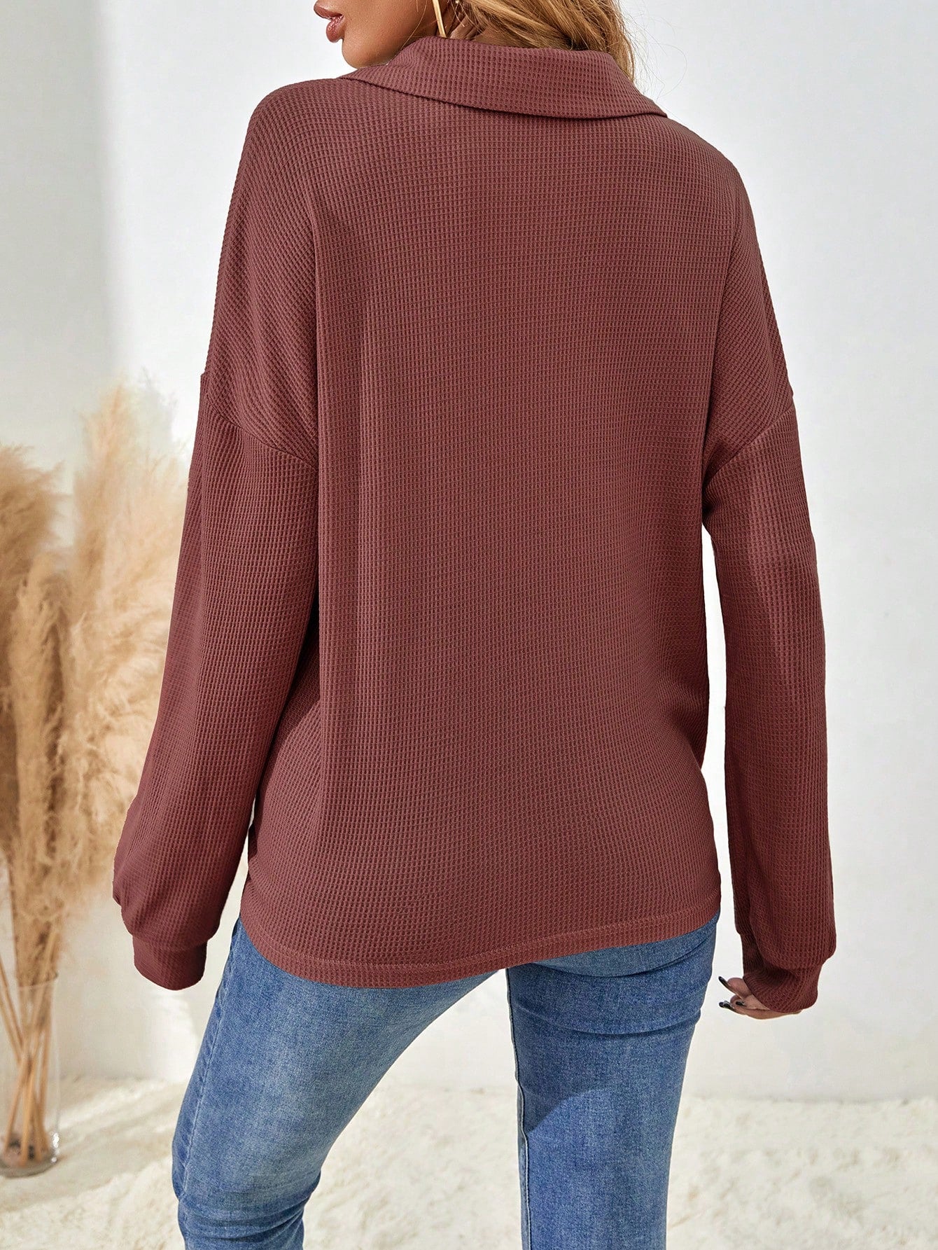 EMERY ROSE Solid Color Half-Breasted Drop Shoulder T-Shirt