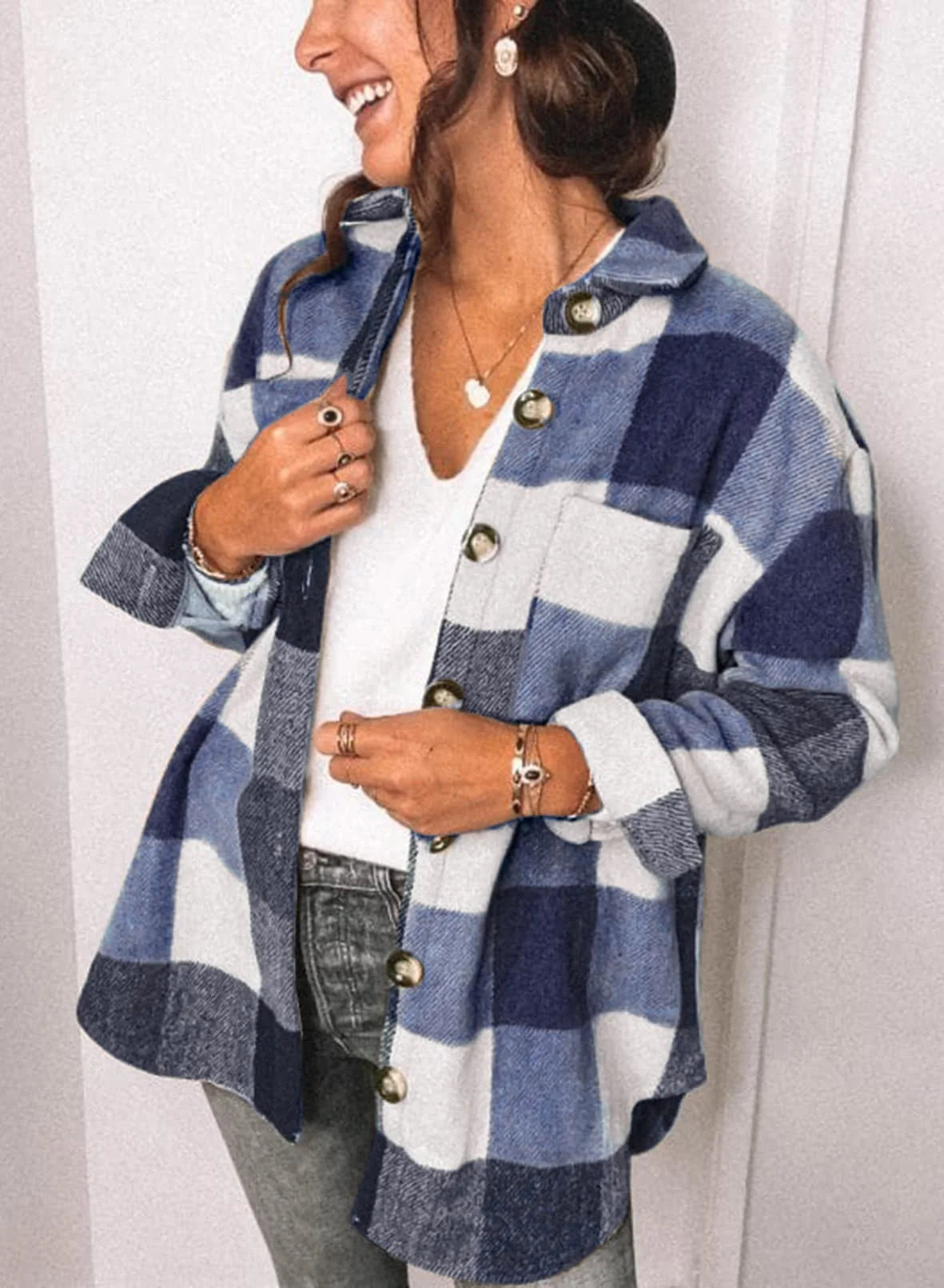 Womens Plaid Shirts Flannel Shacket Jacket Long Sleeve Button down Boyfriend Shirt Coats
