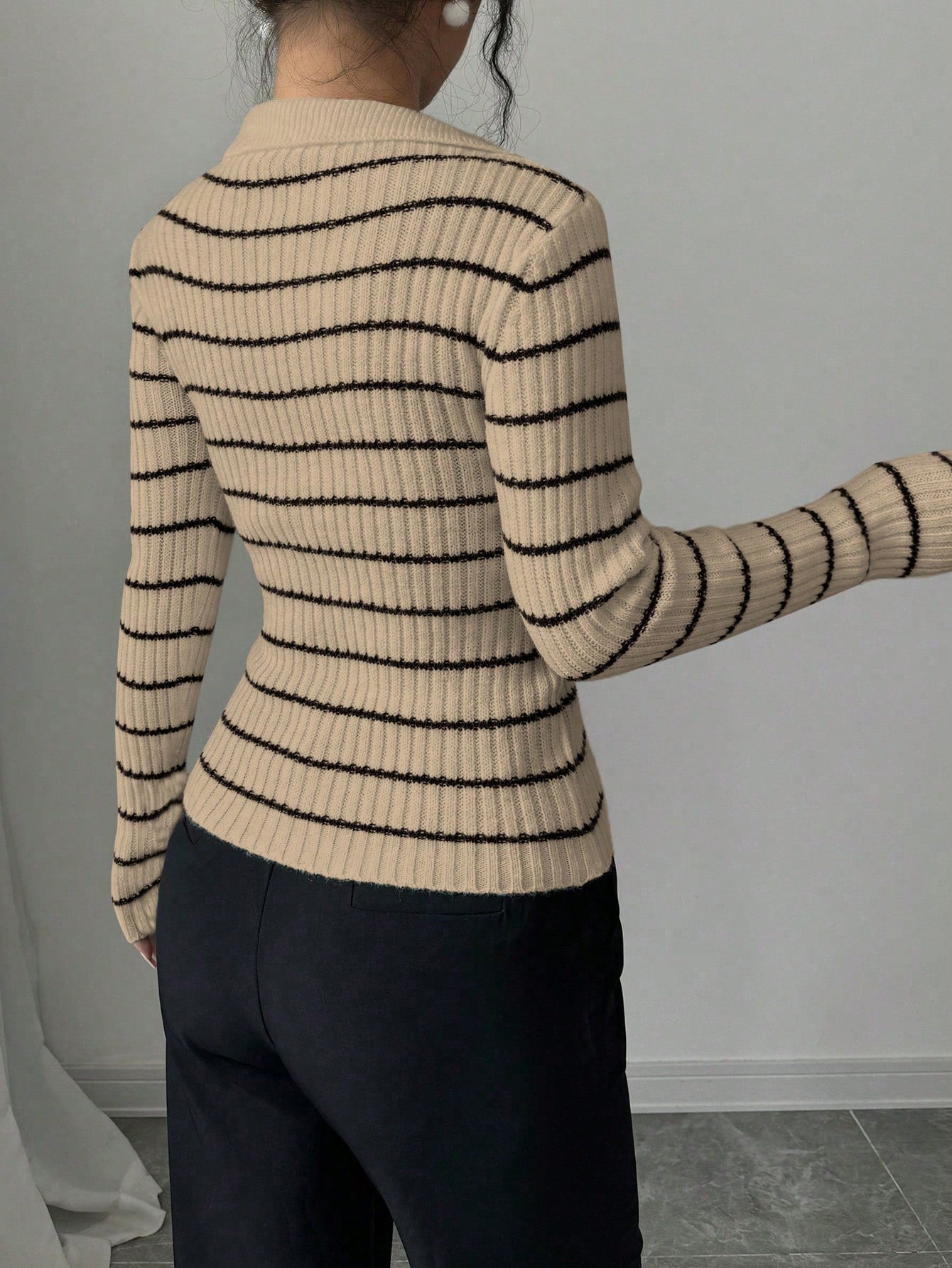 Elenzga Women Striped Turtleneck Long Sleeve Fitted Sweater, Autumn/Winter Knit Pullover Fall Outfit