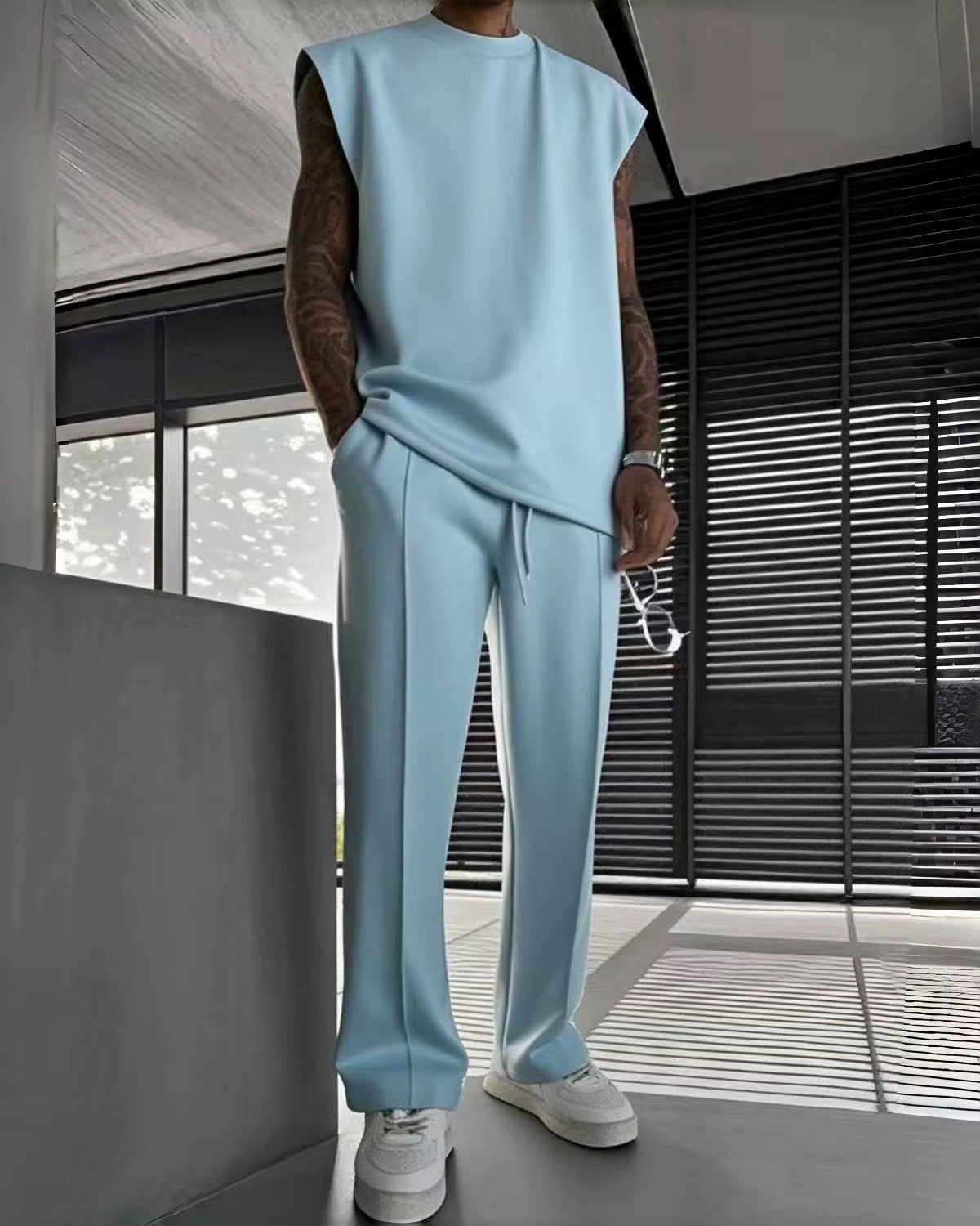 New Summer Sleeveless Sports Suit 2025 Men'S Casual Solid Color Trousers Men'S Clothing Vest Two-Piece Set,