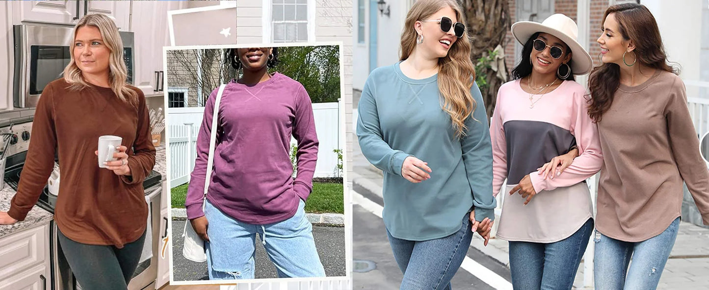plus Size Sweatshirts for Women Crewneck Casual Tunic Tops Long Sleeve Shirts
