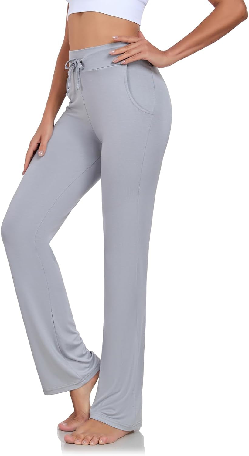 Womens Yoga Pants with Pockets Straight-Leg Loose Comfy Modal Drawstring Lounge Running Long Active Casual Sweatpants