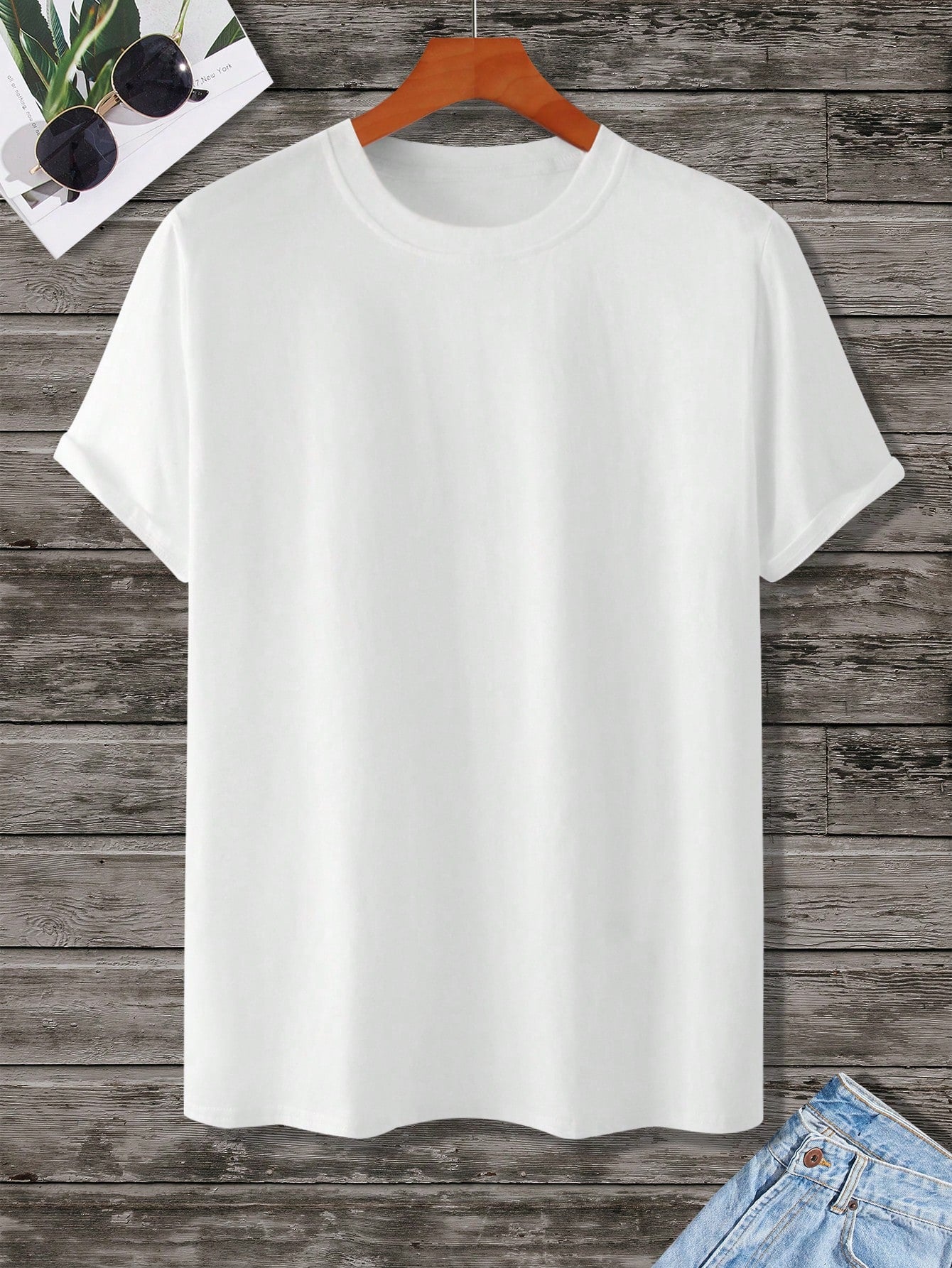 Manfinity Homme Men'S Plain round Neck Short Sleeve Casual Top, Daily Wear Tee