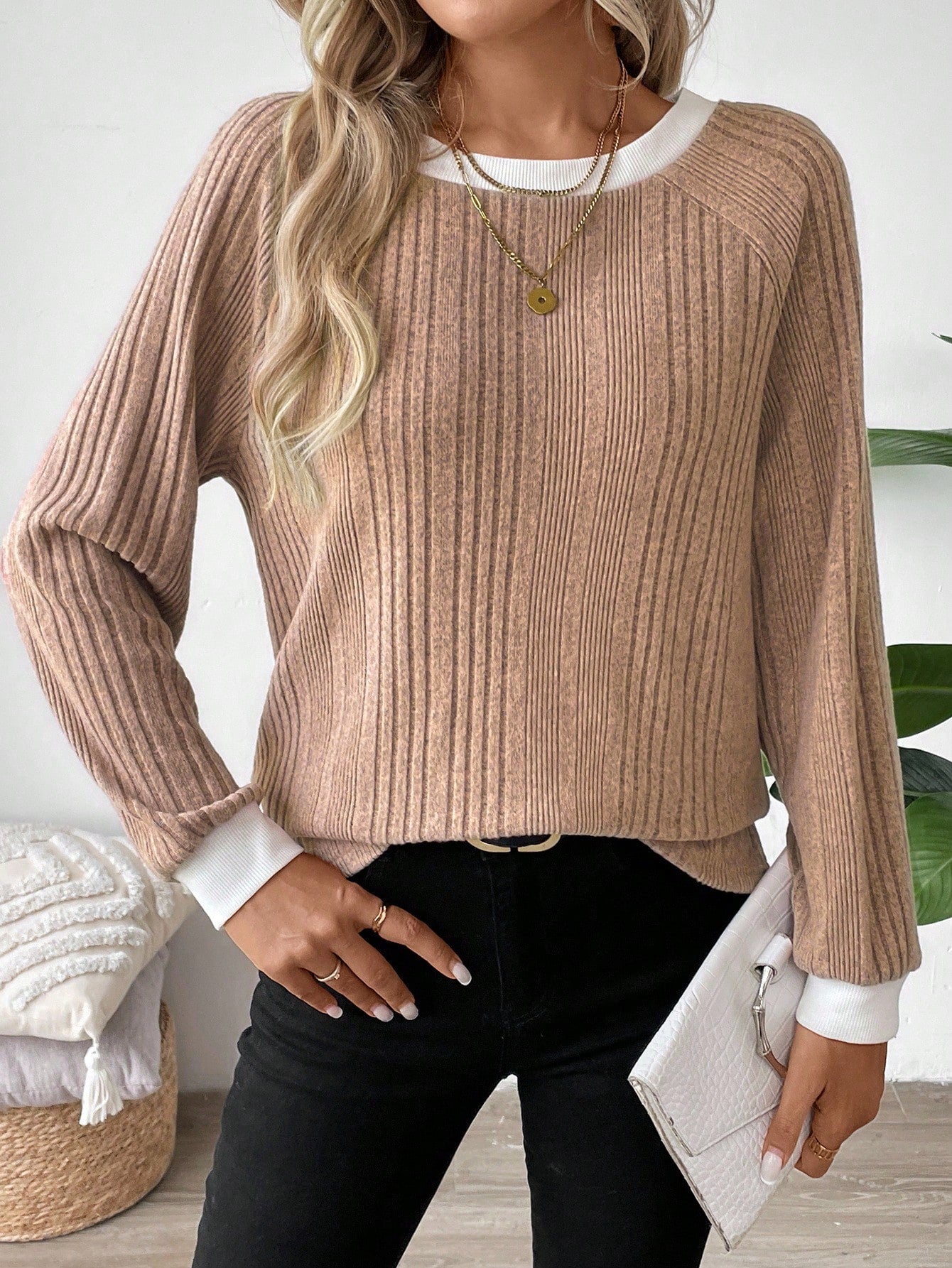 LUNE 2024 Autumn Winter Women New Mulled Wine Color round Neck Sweatshirt
