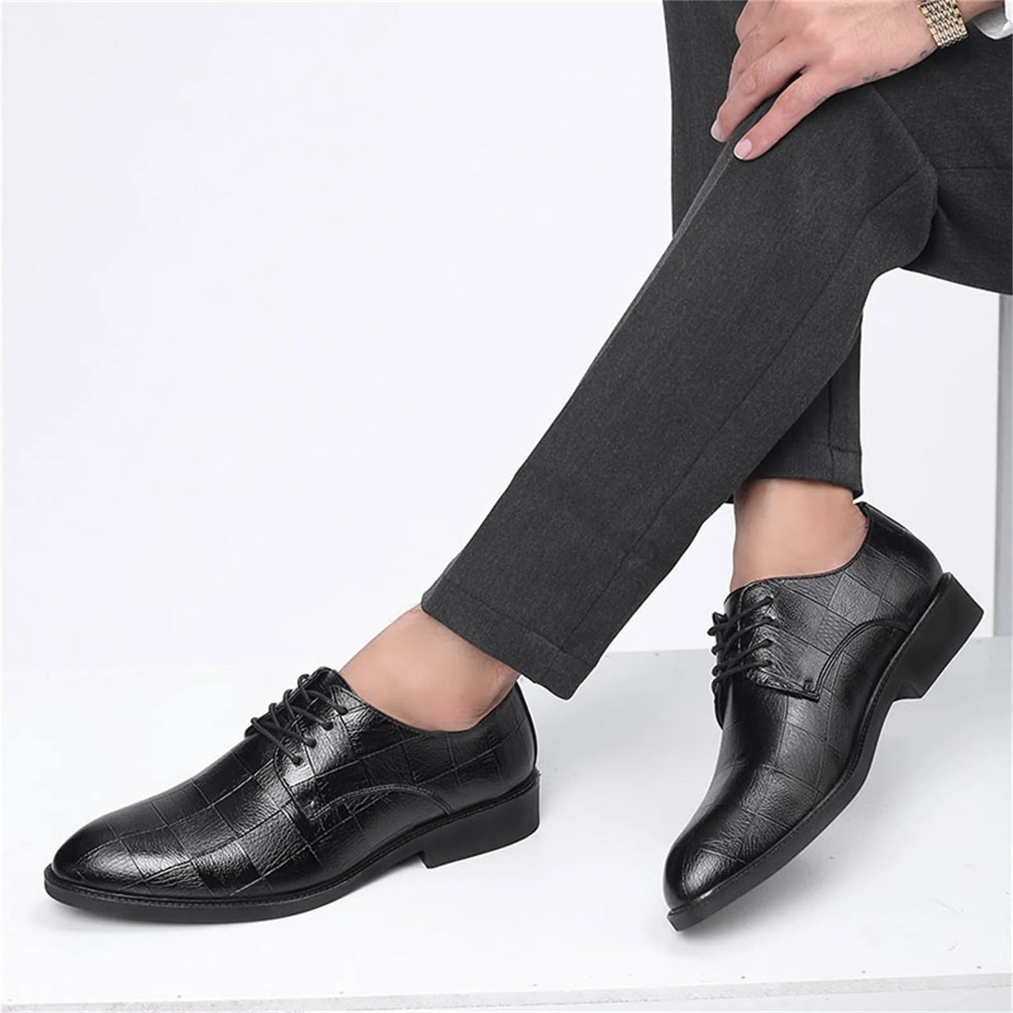 Men’S Dress Shoes Oxfords Uniform Business Lace up Formal Soft Classic Wedding Shoes(Black,10.5)