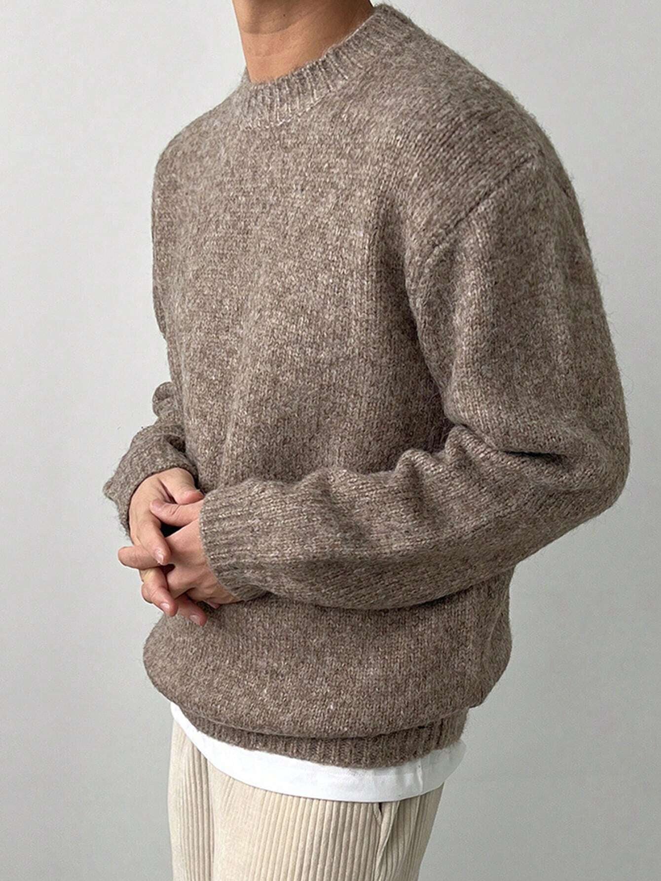 DAZY Men'S Solid Color Crew Neck Long Sleeve Minimalist Sweater, Casual Autumn