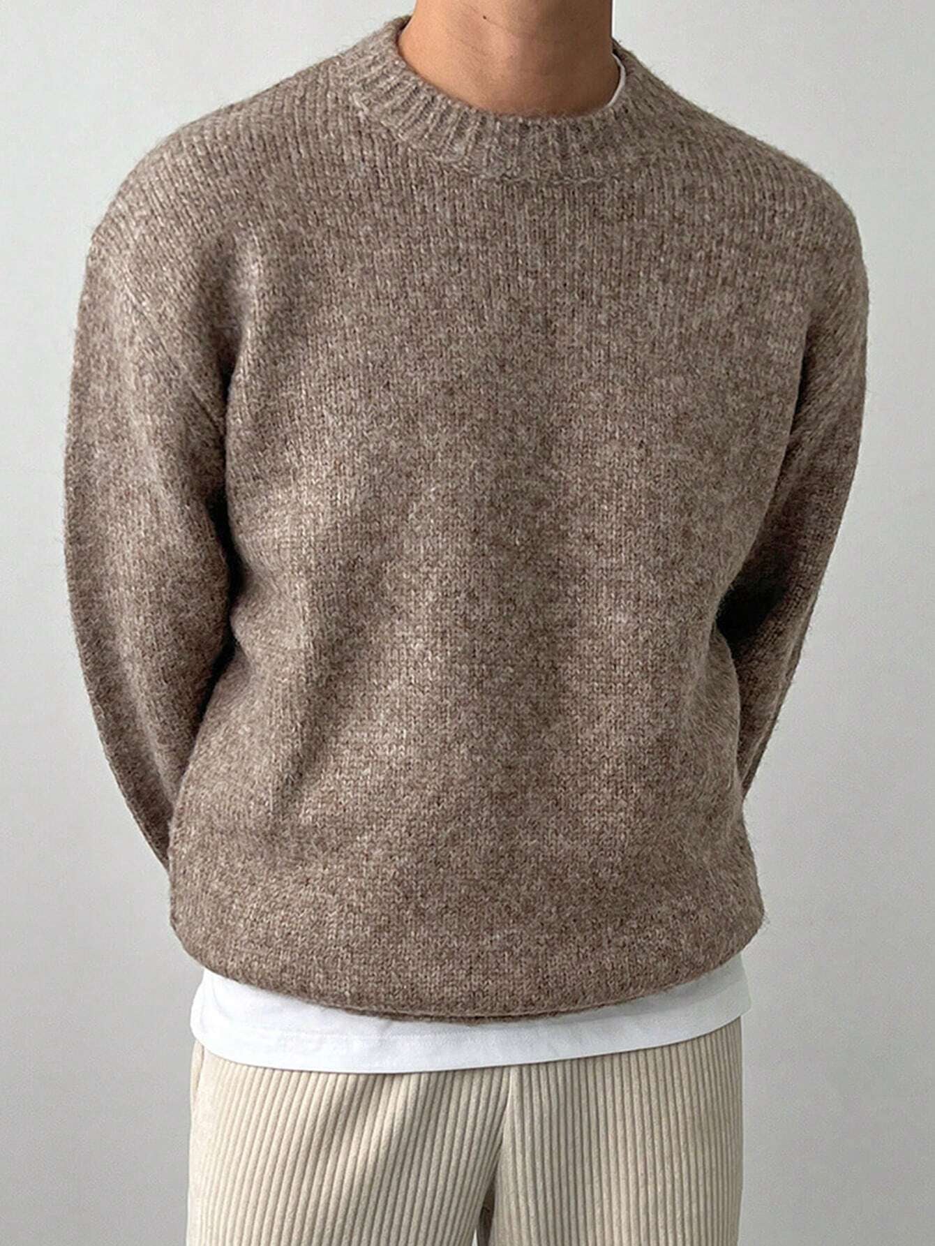 DAZY Men'S Solid Color Crew Neck Long Sleeve Minimalist Sweater, Casual Autumn