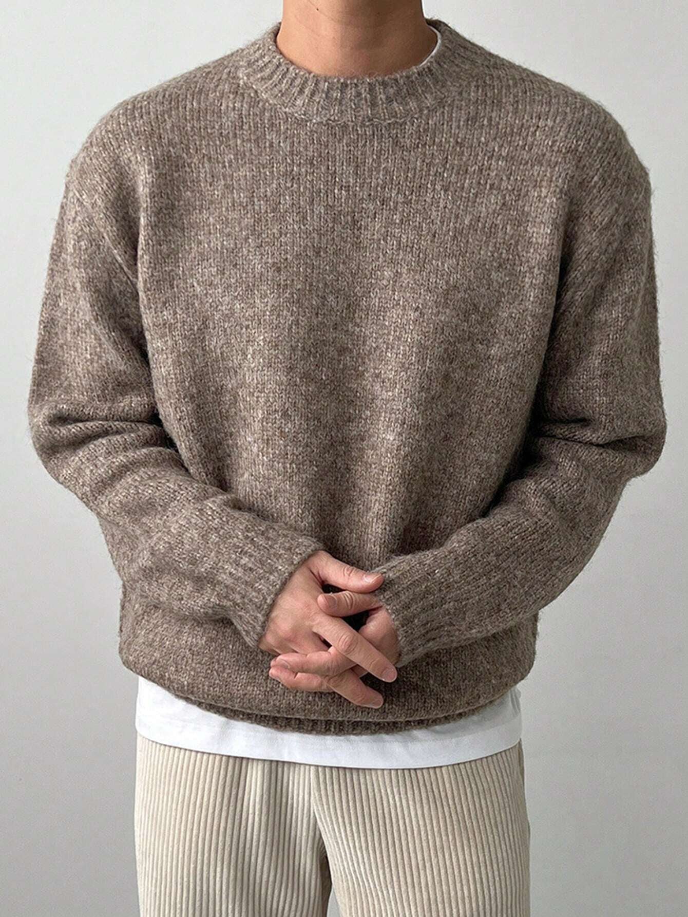 DAZY Men'S Solid Color Crew Neck Long Sleeve Minimalist Sweater, Casual Autumn