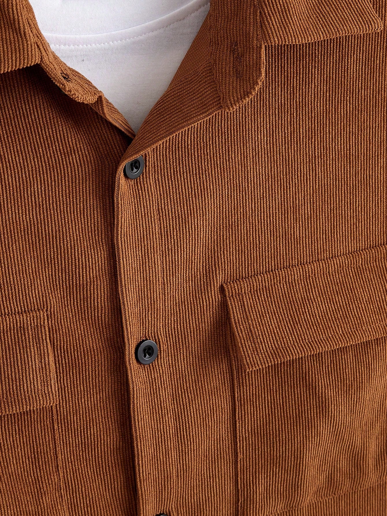 Manfinity Homme Men Flap Pocket Button Front Shirt without Tee, Long Sleeve Collar Plain Casual Shirt, Fall Winter