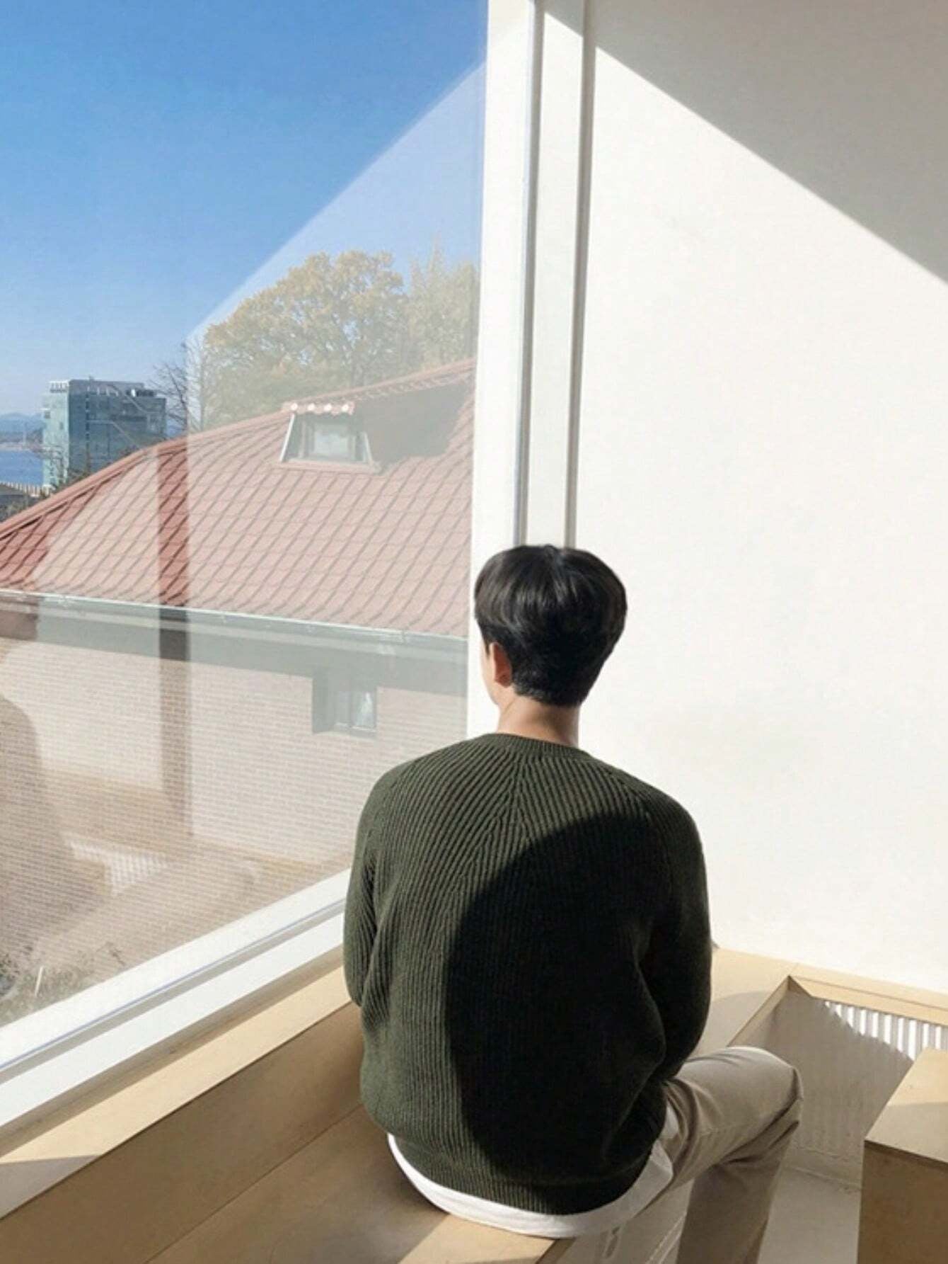 BAI YUE Oversized Solid-Color Casual Commuter Style, Crew Neck Knit Sweater Men'S Base Layer Sweater