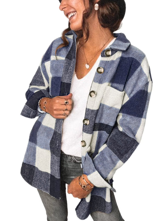 Womens Plaid Shirts Flannel Shacket Jacket Long Sleeve Button down Boyfriend Shirt Coats