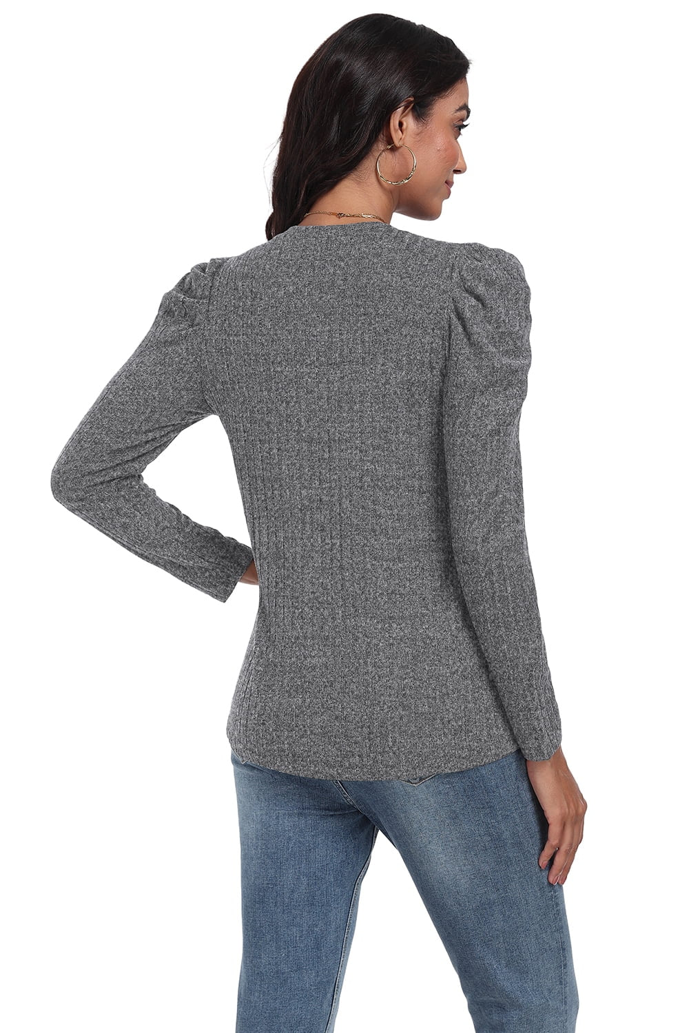 Long Sleeve Shirts for Women V Neck Casual Tunic Tops Lightweight Pullover Dark Gray-X-Large