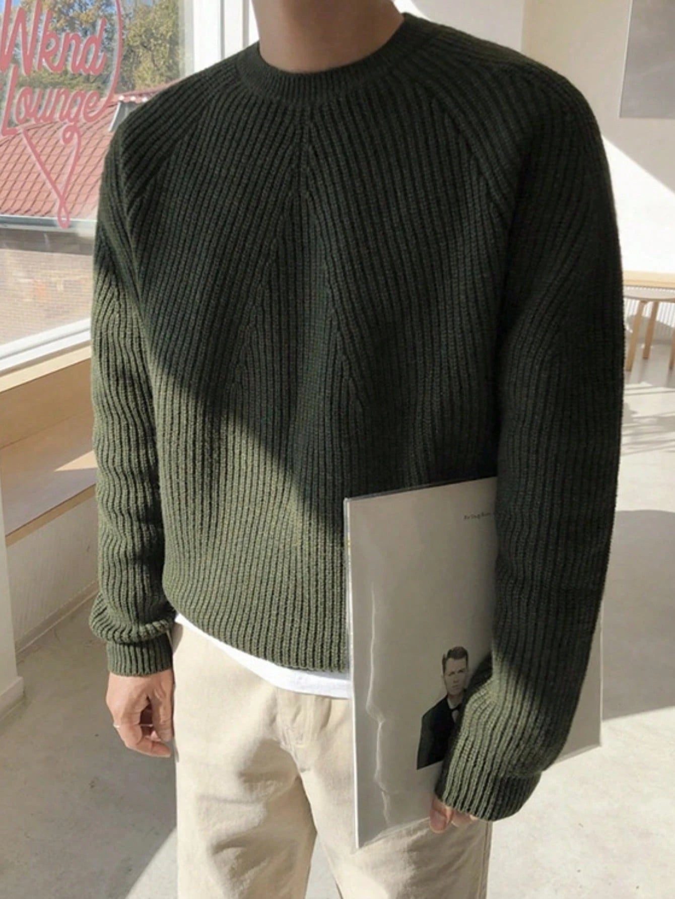 BAI YUE Oversized Solid-Color Casual Commuter Style, Crew Neck Knit Sweater Men'S Base Layer Sweater