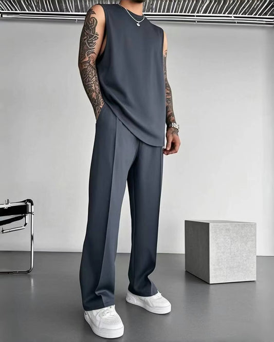 New Summer Sleeveless Sports Suit 2025 Men'S Casual Solid Color Trousers Men'S Clothing Vest Two-Piece Set,