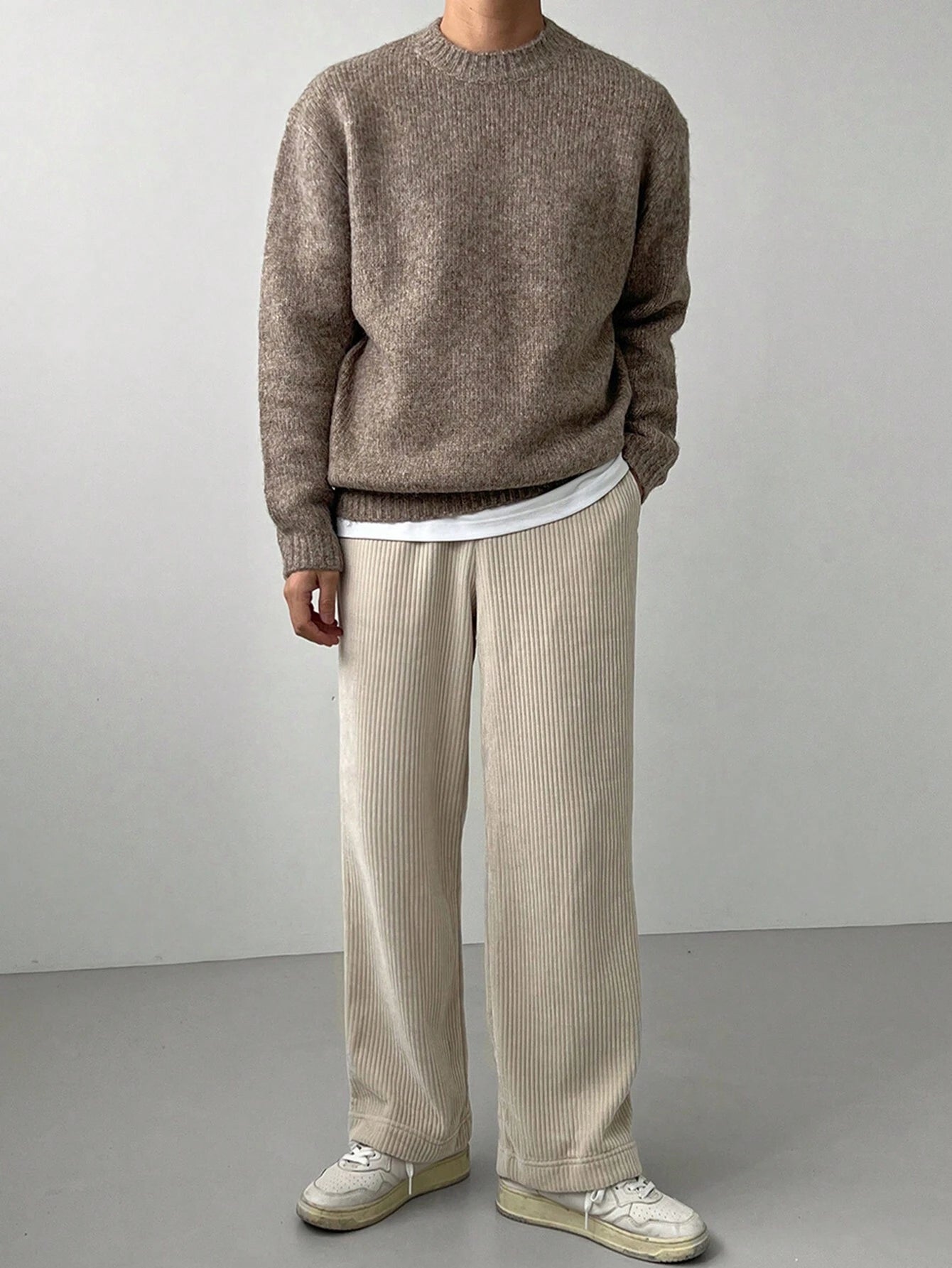 DAZY Men'S Solid Color Crew Neck Long Sleeve Minimalist Sweater, Casual Autumn