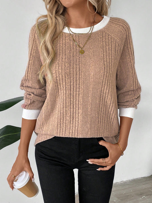 LUNE 2024 Autumn Winter Women New Mulled Wine Color round Neck Sweatshirt