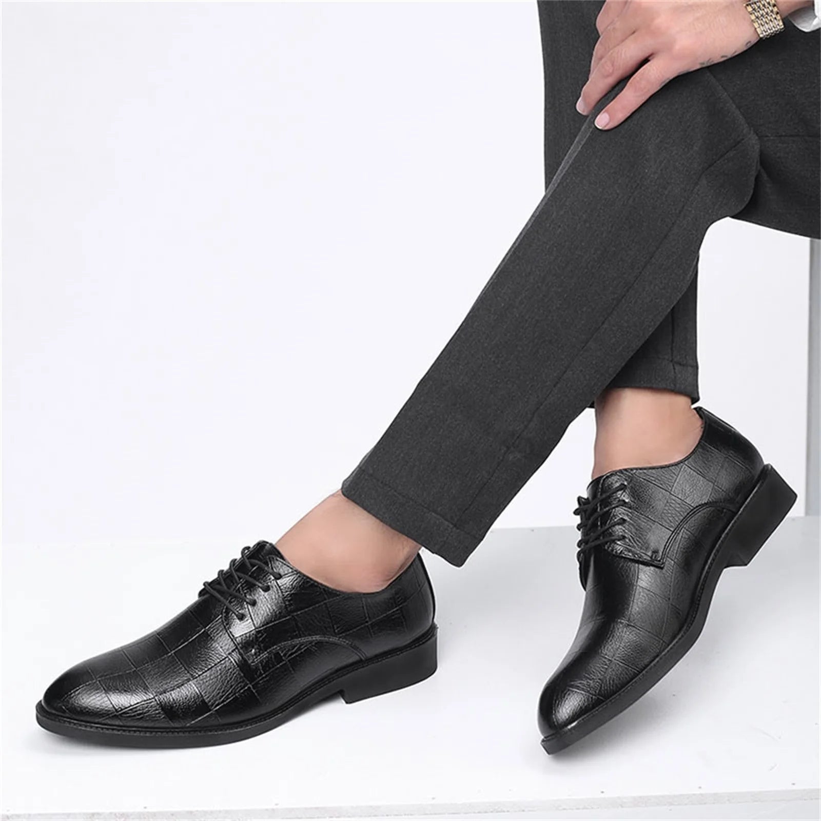 Men’S Dress Shoes Oxfords Uniform Business Lace up Formal Soft Classic Wedding Shoes(Black,10.5)